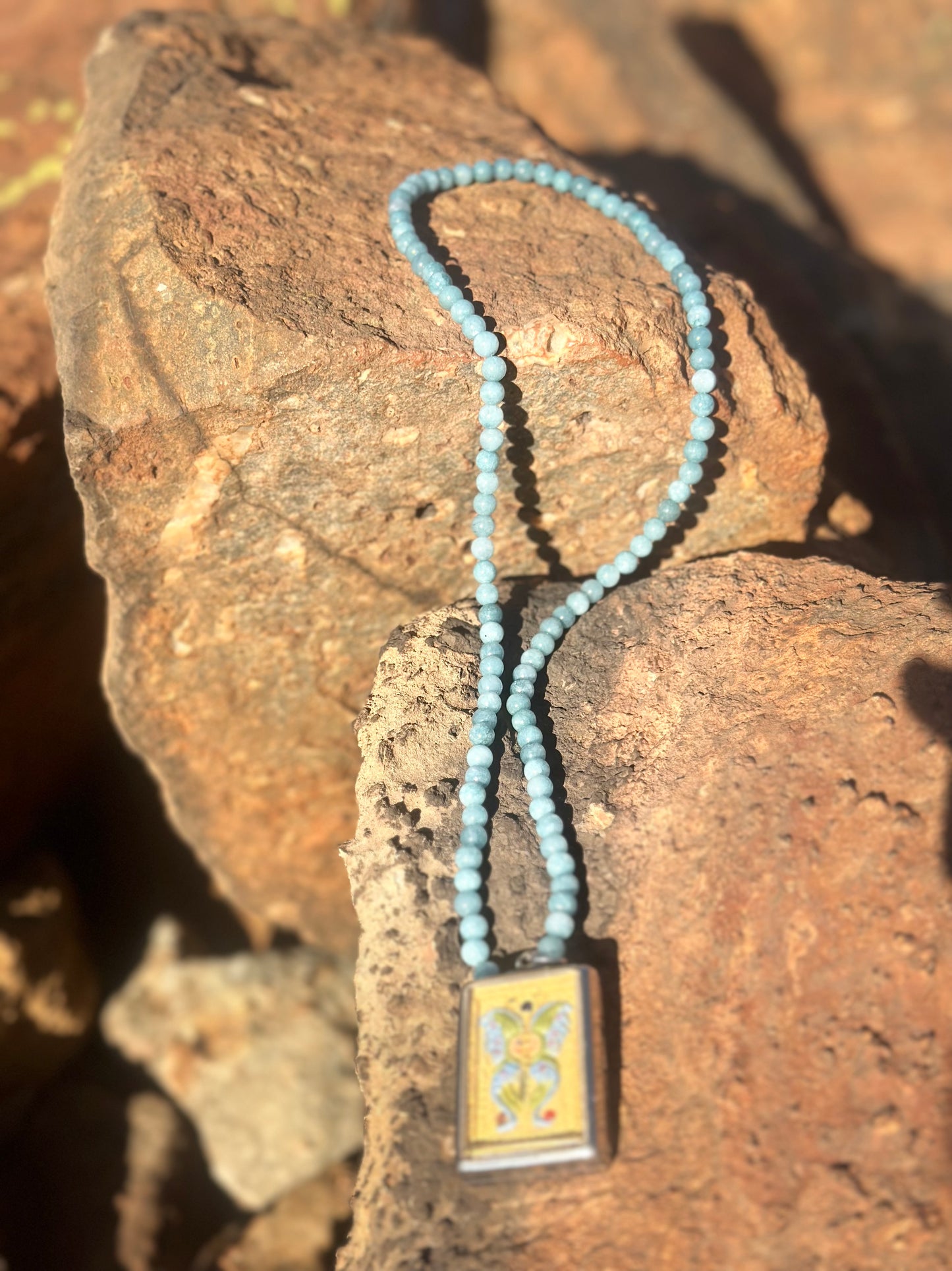 Butterfly Amulet with Crystal Beads